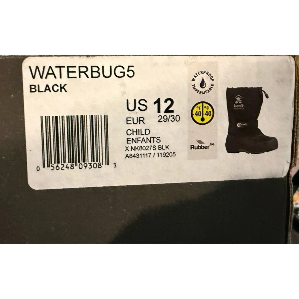NEW-Kamik Waterbug5-Kids Insulated and Waterproof Winter‎ Boots-Size 12